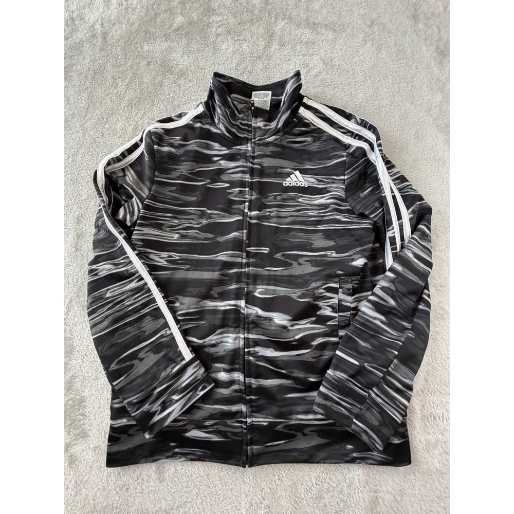 Adidas Track Jacket Kids Medium 10/12 Black Gray Camo Full Zip